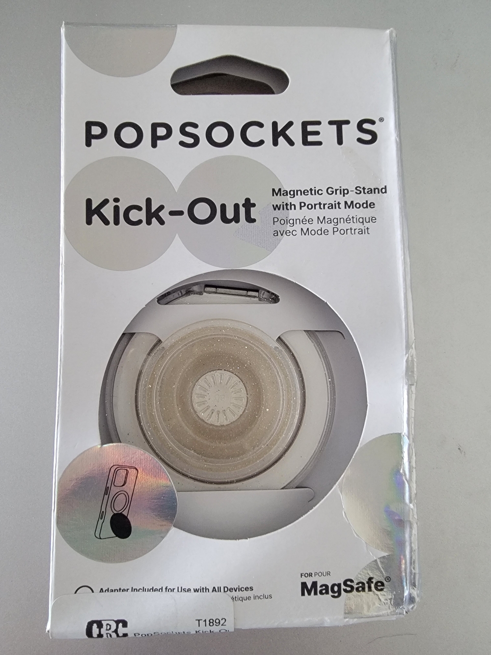 PopSockets Kick-Out Grip for MagSafe, Kickstand- Clear Glitter